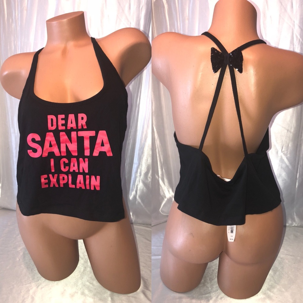 VS dear Santa tank top sequin now red black nwt L